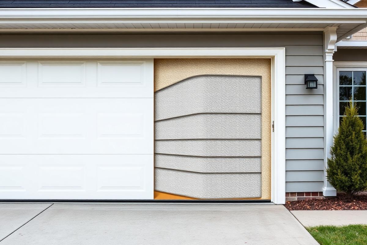 Energy efficient insulated garage door installation on residential home