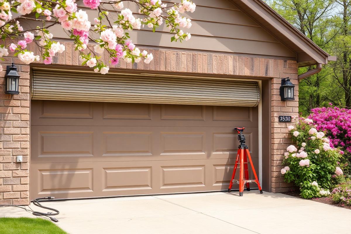 Garage door maintenance inspection during spring season